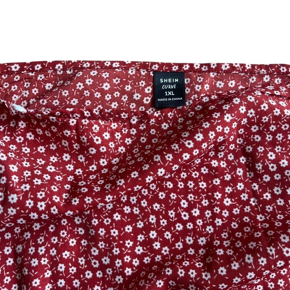 Shein Curve Plus Size Wrap Skirt Red Floral Print Midi Skirt Women’s 1XL - Picture 3 of 8